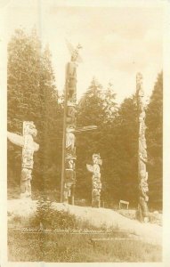 1940s Totem Poles Stanley Park Vancouver Canada RPPC Photo Postcard 21-3951