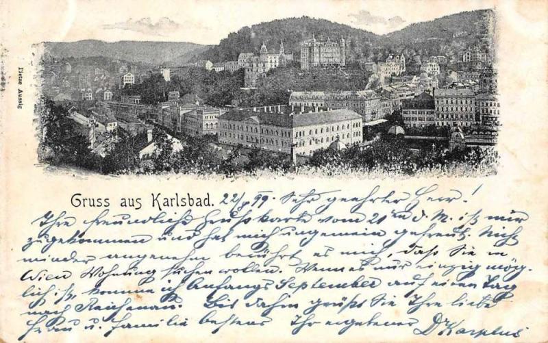 Karlsbad Czech Republic Birds Eye View Gruss aus Antique Postcard J60791