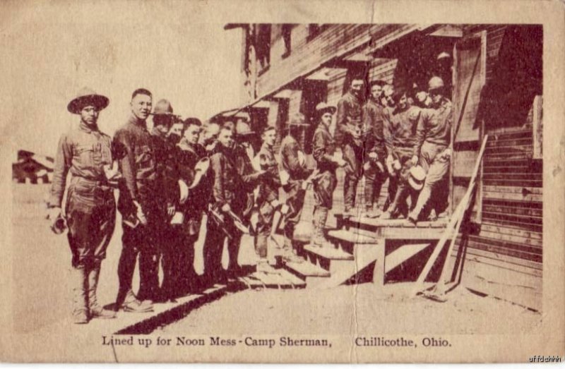 DOUGHBOYS LINED UP FOR NOON MESS CAMP SHERMAN CHILLICOTHE, OH