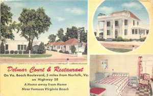 Norfolk Virginia 1950s Postcard Delmar Court Motel & Restaurant