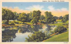 Wichita Kansas 1940s Linen Postcard Lagoon Oak Park