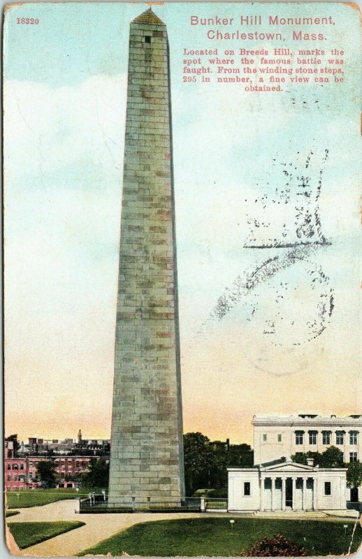 Bunker Hill Monument Statue Charlestown Massachusetts Antique Germany Postcard 