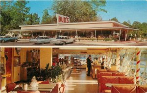 Postcard Florida Hilliard autos BBQ Mid Century Bud's Restaurant Dexter 23-10841