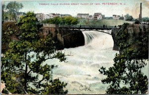 Postcard NJ Paterson Passaic Falls Bridge During Great Flood of 1904 ~1910 H6