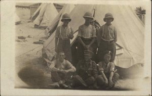 EGYPT Young Soldiers in Pith Helmets Antique RPPC Real Photo Postcard