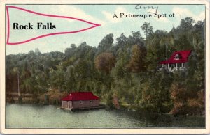 Postcard IL Rock Falls Pennant A Picturesque Spot - Rock Falls - lake scene