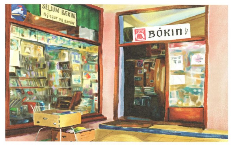 Bokin Reykjavik Iceland Bookstore Book Shop Oil Painting Postcard