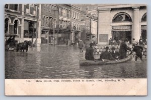 J87/ Wheeling West Virginia Postcard c1907 Flood Disaster Boats Wagon 1045