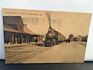 Postcard View of  Northwestern Depot and Train Station , Belvedere, IL  1910  Y1