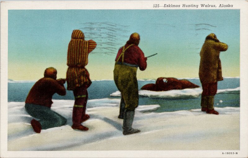 Eskimos Hunting Walrus Alaska Examined US Censorship c1942 Postcard G65