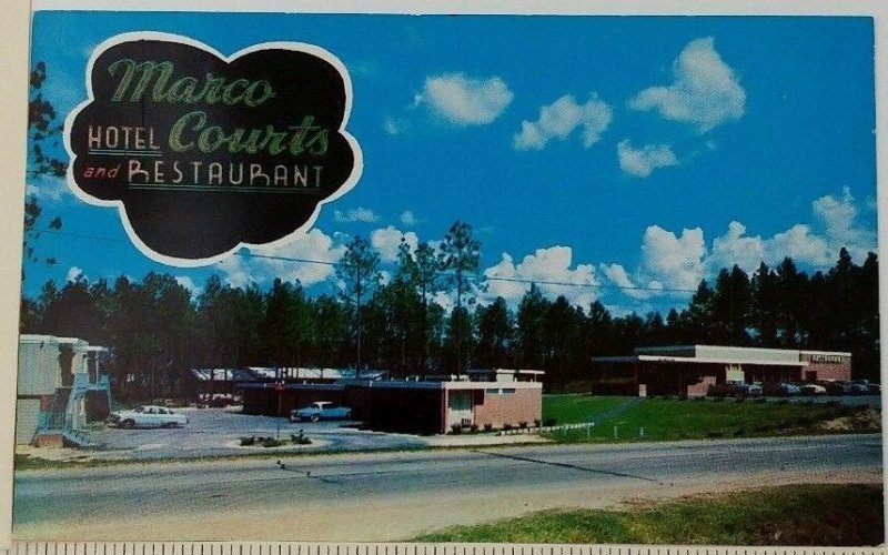 Marco Hotel Courts Restaurant 1950s Postcard Hattiesburg MS US Hwy 11 Roadside 