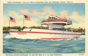 1940s Port Kent New York City of Burlington fleet Ferries flag Postcard 26-31