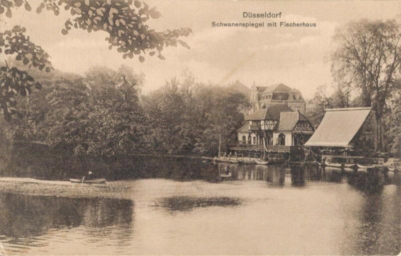 Germany Düsseldorf Schwanenspiegel mit Fischerhaus 02.56