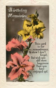 British friendship flowers greetings postcard birthday memories pink yellow