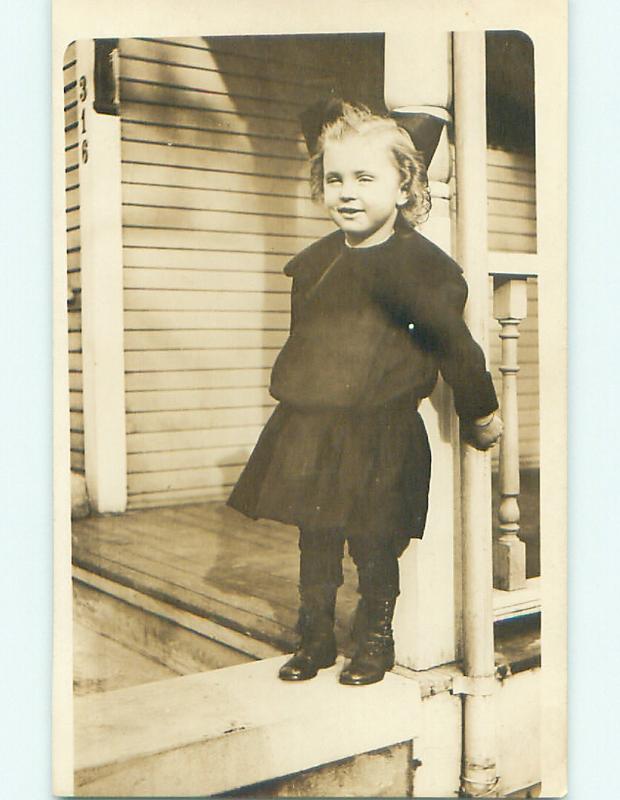 Pre-1918 rppc GIRL WITH BOW IN HAIR & BUTTON SHOES Bowling Green Ohio OH v5179