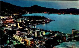 Acapulco, Mexico  BIRD'S EYE NIGHT VIEW  Hotels & Waterfront  VINTAGE Postcard