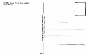 China Airlines Boeing 747SP Airplane Postcard