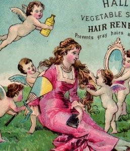 1880s Hall's Hair Renewer Buckingham's Whisker Dye Lovely Lady & Cherubs F106