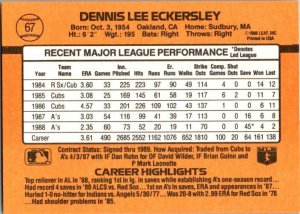 1989 Donruss Baseball Card Dennis Eckersley Oakland Athletics sk9148