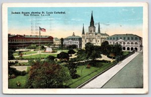 Vintage Postcard 1927 St. Jackson Square St. Louis Cathedral New Orleans L.A.
