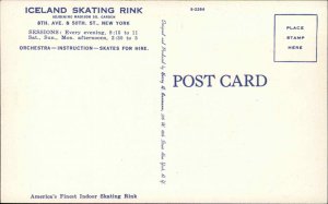 NEW YORK CITY Iceland Skating Rink ICE SKATING Old Linen Postcard