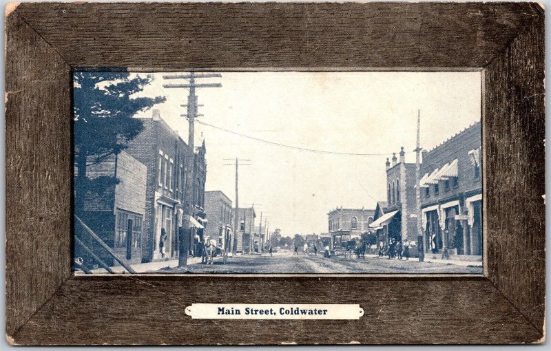 Postcard Coldwater Ontario Main Street by Stedman Bros Wooden Border *as is*