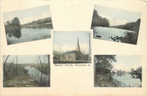 c1907 Hand-Colored Postcard; Anamosa IA Baptist Church, Multiview, River Scenes