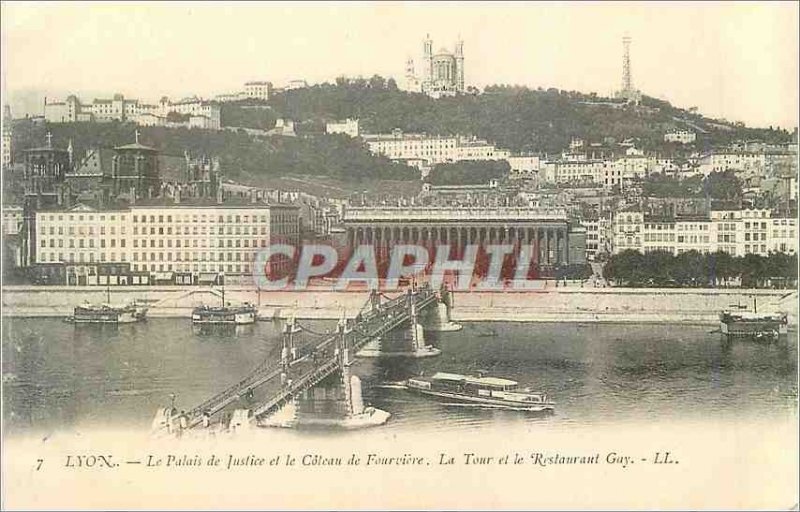 Old Postcard Lyon Courthouse and the Coteau de Fourviere La Tour and Gay Rest...