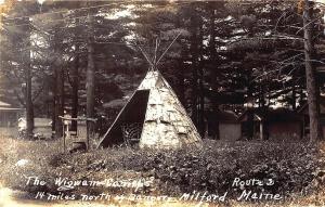 Milford ME Wigwam Camps Native American Indian Teepee RPPC Postcard