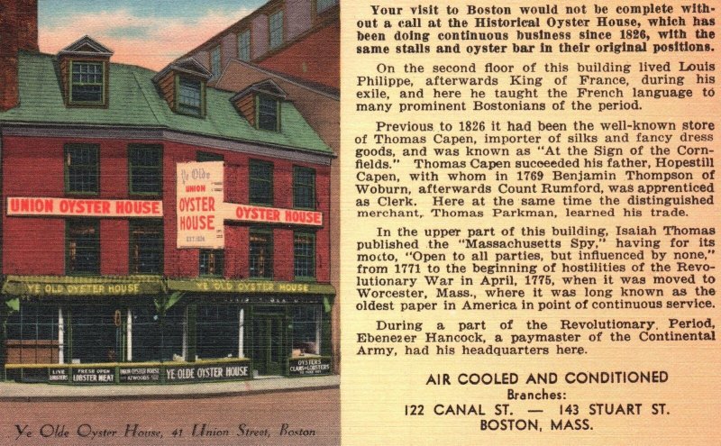 Vintage Postcard Ye Olde Union Oyster House Building Boston Massachusetts MA