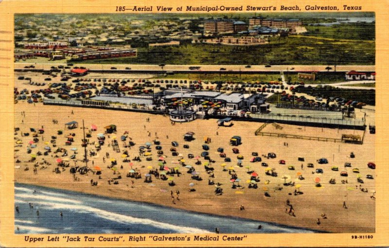 Texas Galveston Aerial View Of Municipal Owned Stewart's Beach 1950 Curt...