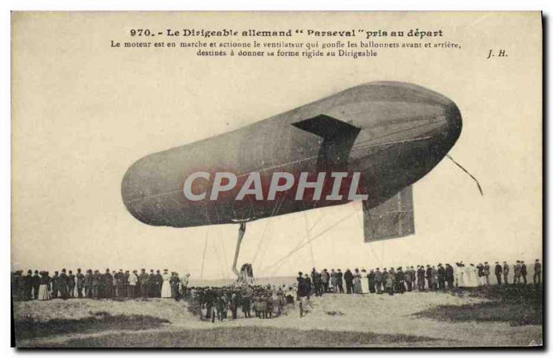 Old Postcard German Airship Parseval taken departing Zeppelin