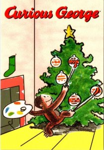 Book & Animation Character CURIOUS GEORGE  Monkey/Christmas Tree  4X6 POSTCARD