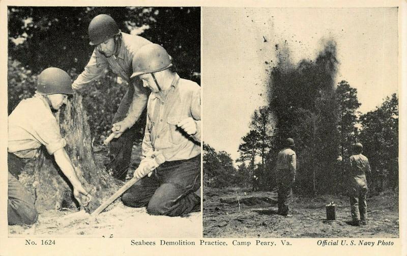 Camp Peary Virginia~US Navy Seabees Demolition Practice~1940s WWII B&W Postcard