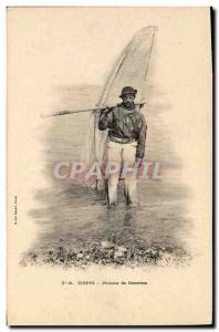 Postcard Old Fisherman Fishing Dieppe shrimp