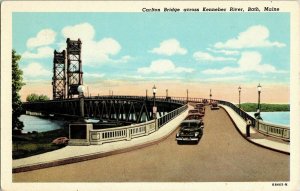 Carlton Bridge Kennebec River Bath Maine Antique Car Postcard Vintage Unposted  