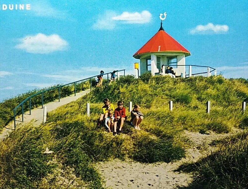 Spioenkop Wenduine Belgium Vintage Postcard Children Playing in Sand Dunes