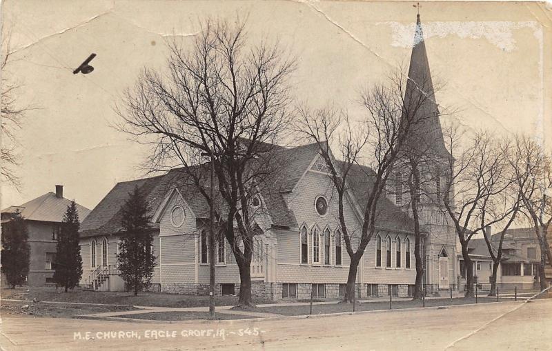 Eagle Grove Iowa~M E Church Corner Street View~Bare Trees~c1930s RPPC