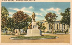 Vintage Postcard Soldiers Monument Library And Common Lynn Massachusetts Tichnor