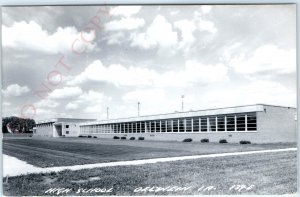 c1960s Oelwein, IA RPPC High School Building Real Photo Huskies Postcard A102