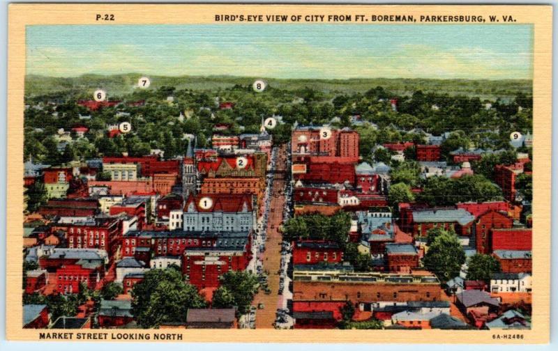 PARKERSBURG, West Virginia  WV    Birdseye from Ft. Boreman  c1940s  Postcard