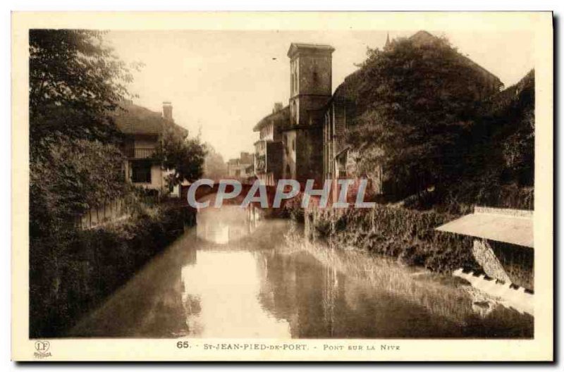 Old Postcard St Jean Pied Port Bridge On The River Nive