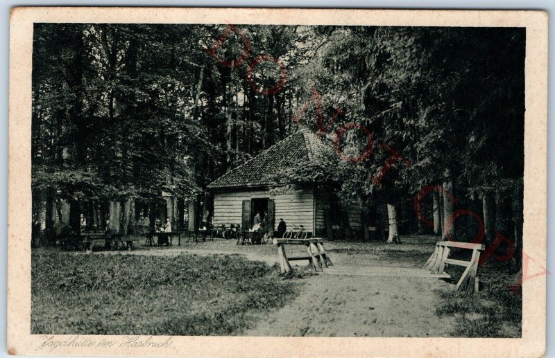 c1910s Jagdhutte Hasbruch, Germany Litho Photo Postcard Gathering Tourist A141