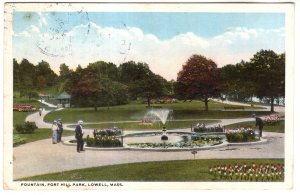 Fountain Fort Hill Park, Lowell, Massachusetts, Used 1918 Handstamp Cancel