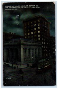 1912 Rochester Trust Safe Deposit Co. National Bank Rochester Night NY Postcard 