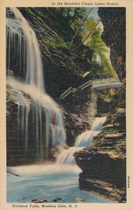 Rainbow Falls - Watkins Glen NY New York - Finger Lakes Region - pm 1953 - Linen