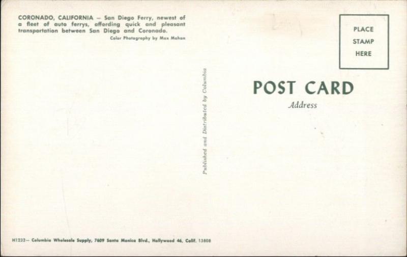 Coronado CA San Diego Ferry Boat Ship Old Postcard