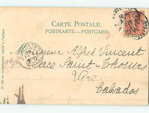 1904 foreign signed BOAT BESIDE NOTRE DAME IN PARIS FRANCE HL8270