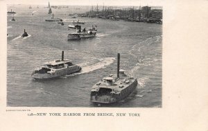 View from Bridge of Boats in New York Harbor, Early Postcard, Unused 