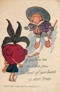 Valentine Postcard Fruit & Vegetable Pun Our Hearts Beet True Roth & Langley